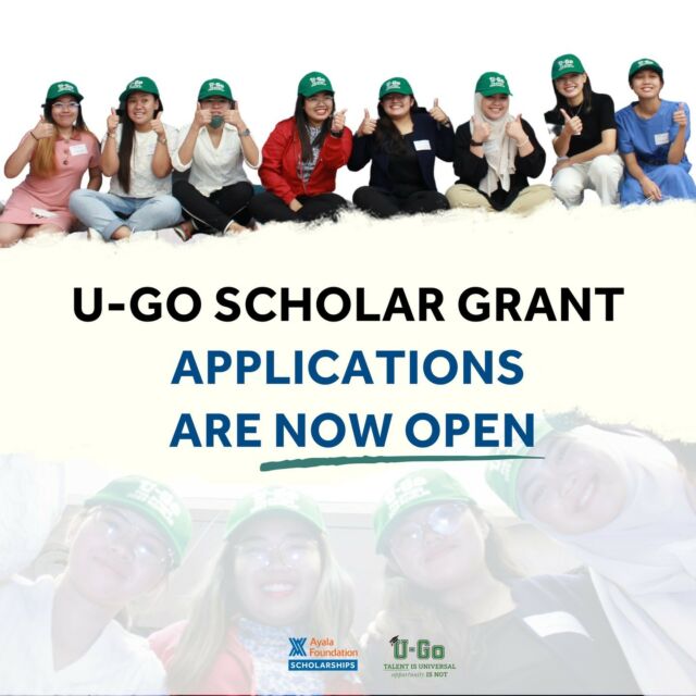 📣 U-Go scholar grant applications are NOW OPEN 📣

Applications close April 21, 2023 (Friday) at 12:00 noon, Philippine Standard Time.

https://www.ayalafoundation.org/program/u-go-scholar-grant/